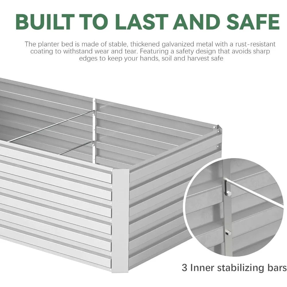2 Pieces 8x4x2 Feet Galvanized Raised Planters, Large Heavy Metal Raised Planters, 478 Gallon Capacity