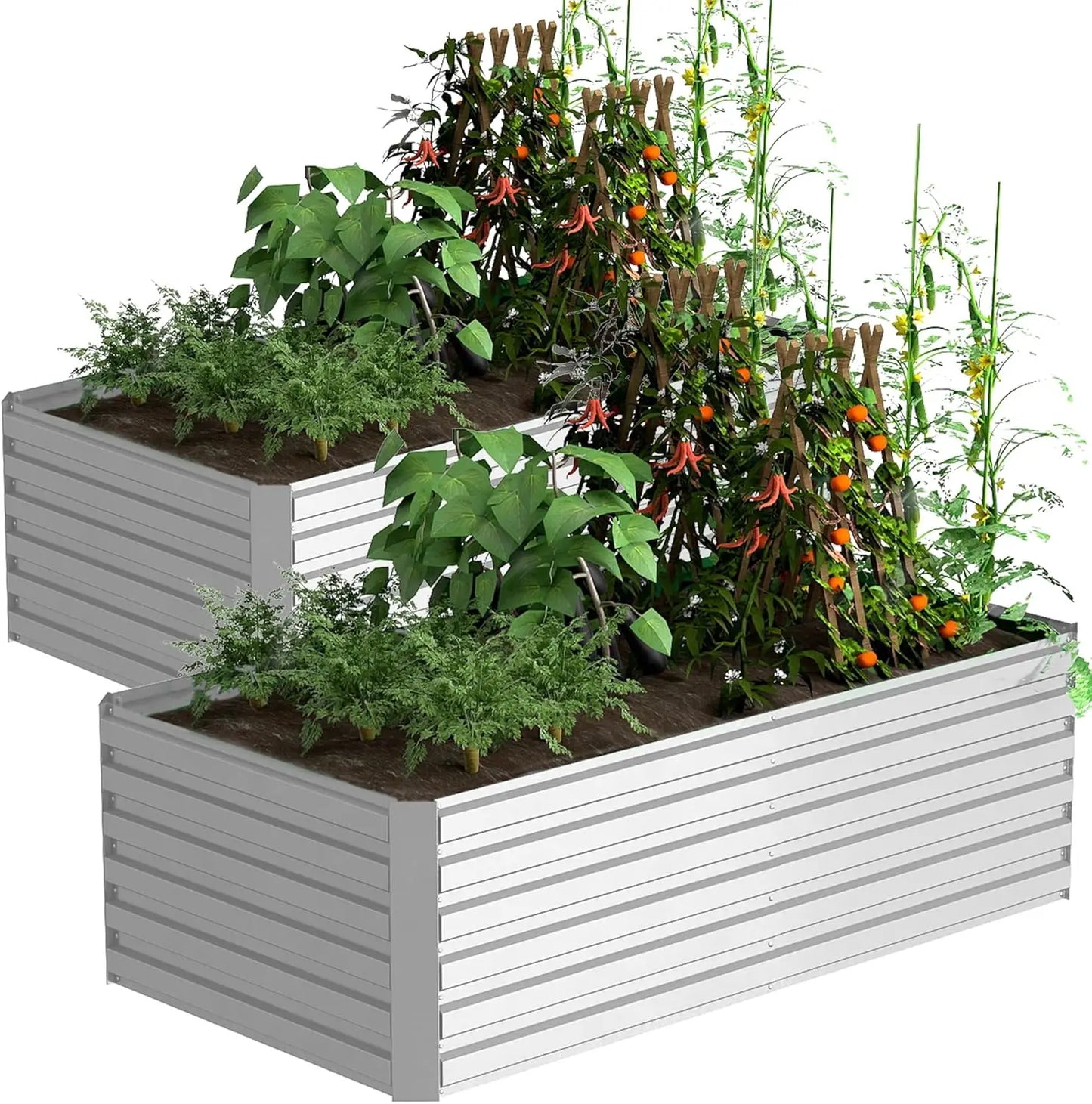 2 Pieces 8x4x2 Feet Galvanized Raised Planters, Large Heavy Metal Raised Planters, 478 Gallon Capacity