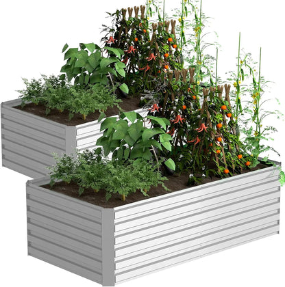 2 Pieces 8x4x2 Feet Galvanized Raised Planters, Large Heavy Metal Raised Planters, 478 Gallon Capacity