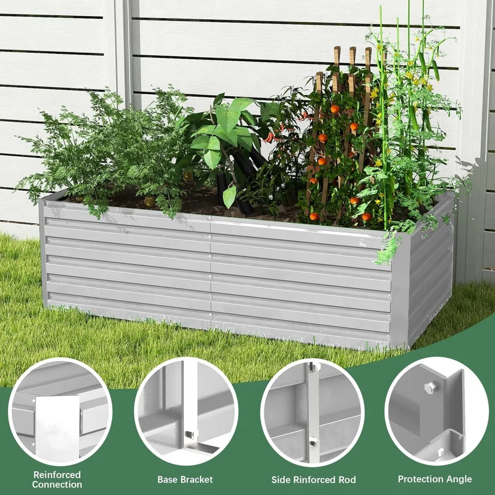 2 Pieces 8x4x2 Feet Galvanized Raised Planters, Large Heavy Metal Raised Planters, 478 Gallon Capacity