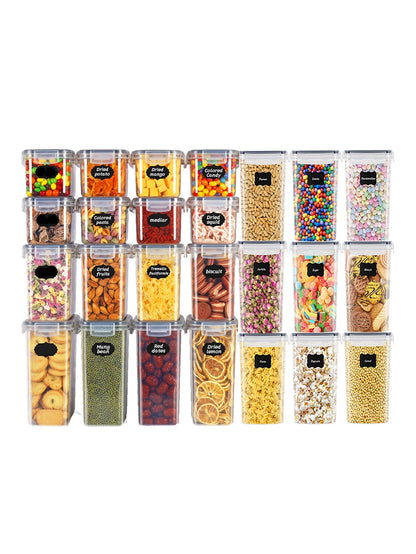 48pcs,Sealed food storage containers with LIDS, plastic kitchen pantry, dry cargo jars of lactose, grain, flour, sugar, labeled