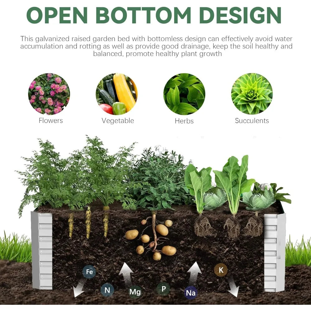 2 Pieces 8x4x2 Feet Galvanized Raised Planters, Large Heavy Metal Raised Planters, 478 Gallon Capacity