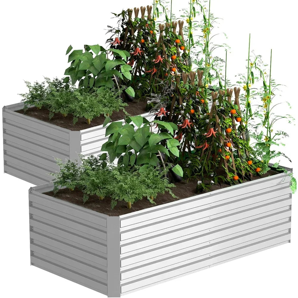 2 Pieces 8x4x2 Feet Galvanized Raised Planters, Large Heavy Metal Raised Planters, 478 Gallon Capacity