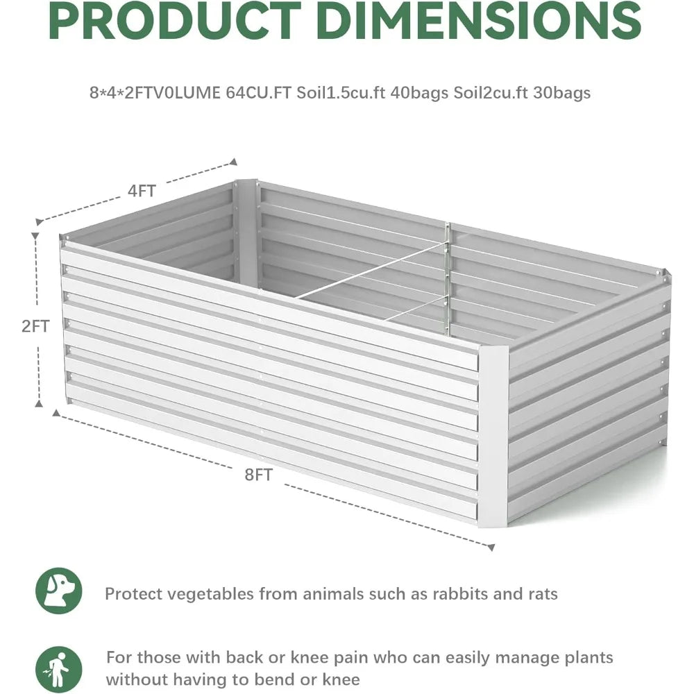 2 Pieces 8x4x2 Feet Galvanized Raised Planters, Large Heavy Metal Raised Planters, 478 Gallon Capacity